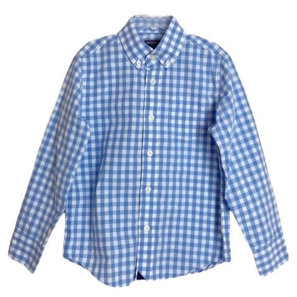 🌺UNTUCKIT Gingham Checkered Shirt in Light Blue /White Size 10🌺 - Picture 2 of 6
